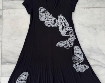 black dress with white butterflies Dark Romance Satin Bustle Dress in Black