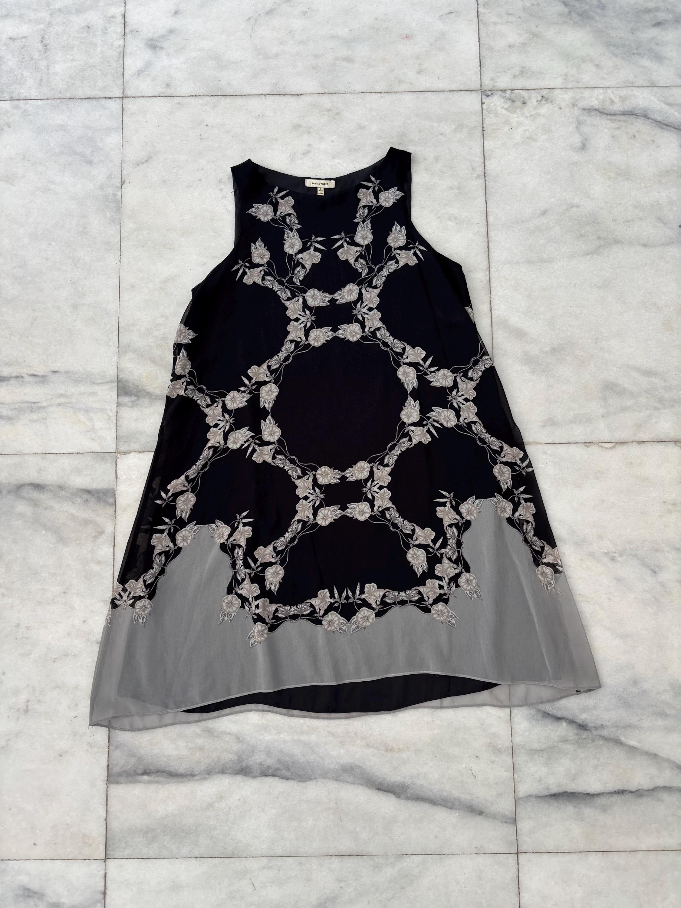 VTG Max Studio Dress Floral Black Gray Chiffon Womens S Boho Grunge Whimsigoth VTG Max Studio Dress Floral Black Gray Chiffon Womens S Boho Grunge Whimsigoth