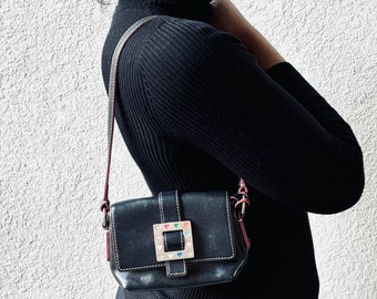 Dooney & Bourke Y2K Vintage Black Pink Mini Heart Shoulder Bag