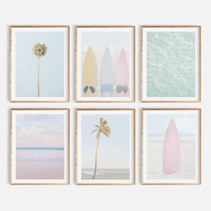 beach surf set of 6, gallery wall set, digital download, surfboard print, printable beach art, beach decor, wall art set, instant download