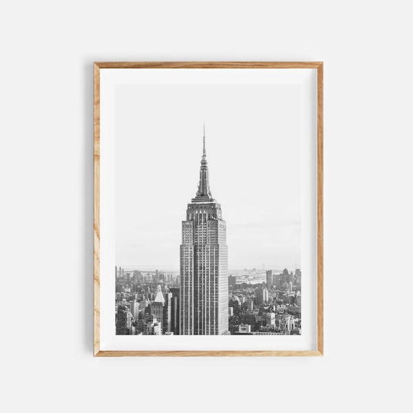 new york print, zwart wit foto, empire state building, New York City poster, nyc muur kunst, stedelijke inrichting, afdrukbare kunst, digitale download