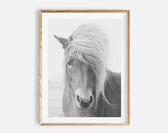 wild horse print, digital download, horse printable art, horse poster, icelandic horse print, black and white photo, scandinavian wall decor