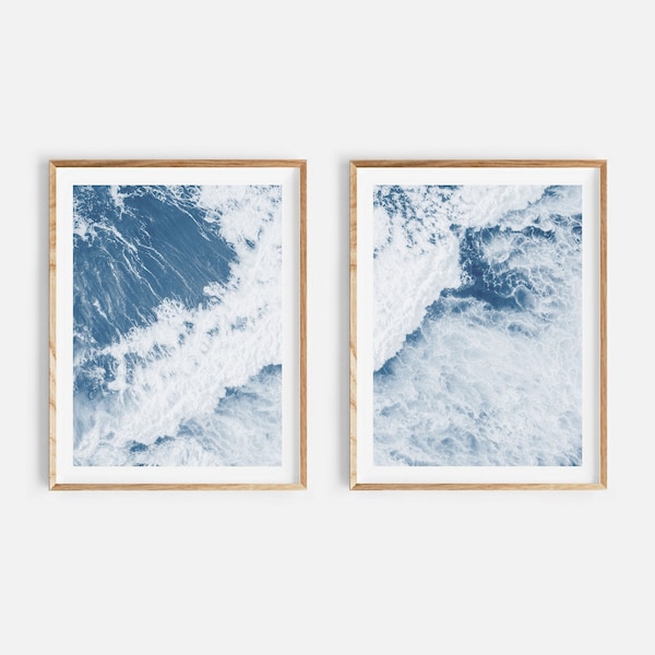 set of 2 ocean prints, ocean wall art, digital download, ocean poster, coastal decor, ocean wave print, ocean print set, instant download