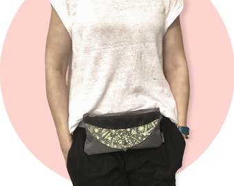 Grey fanny pack - floral yellow / Belt Bag / Hip Bag /Hip Pack / v.rose / Waist Bag / Crossbody Purse / Bags for Women / Convertible