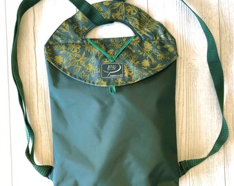 Medium forest green convertible backpack - ochre herbarium pattern / Bags for Women / Mini Backpack / Small Backpack / Everyday Bag