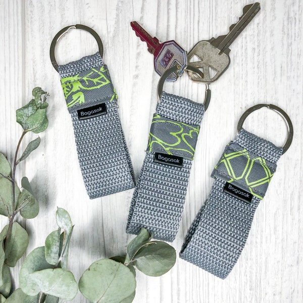 Gray-light green mini keychain, Fabric keyring, Keyring for women, gift for woman, Key fob, Lanyard, cute keyring, keyring, mini keyring