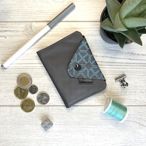 Carteira pequena de 2 dobras diamante cinza_teal | Mini carteira bifold | Porta-cartão de crédito | presente para ela | bolsa de moedas | professor
