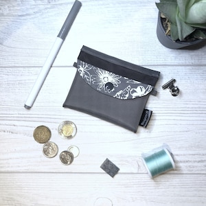 Mini porte-monnaie gris_noir_herbier blanc-petit portefeuille, Mini Wallet, Porte-carte de crédit, cadeau pour elle, pochette à monnaie
