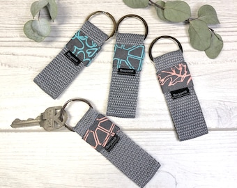 Gray-pastel mini keychain, Fabric keyring, Keyring for women, gift for woman, Key fob, Lanyard, cute keyring, keyring