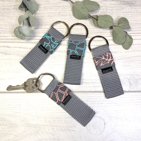 Gray-pastel mini keychain, Fabric keyring, Keyring for women, gift for woman, Key fob, Lanyard, cute keyring, keyring