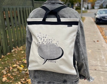 Medium convertible cotton backpack  / diamond pattern / water-repellent cotton bag / travel bag / shopping bag / canvas bag / shoulder bag