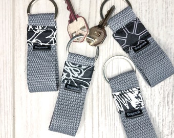 Gray-black mini keychain, Fabric keyring, Keyring for women, gift for woman, Key fob, Lanyard, cute keyring, keyring