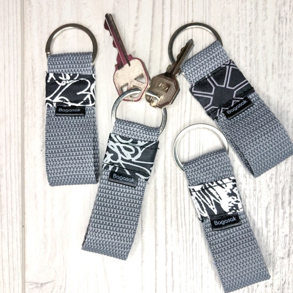 Gray-black mini keychain, Fabric keyring, Keyring for women, gift for woman, Key fob, Lanyard, cute keyring, keyring