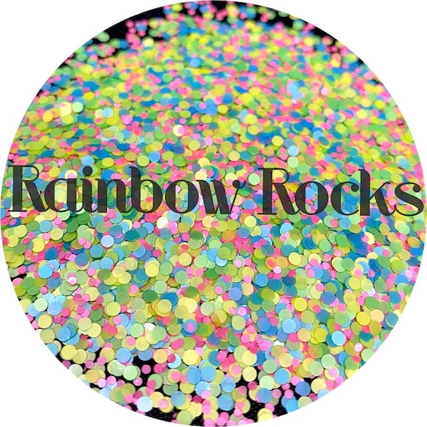 Rainbow Rocks - Pastel Blue Pink Green Yellow Pink Glitter Dots - Polyester Glitter