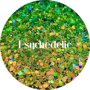 Psychedelic - Green Gold Holographic Color Shift Chunky Mix Polyester Glitter