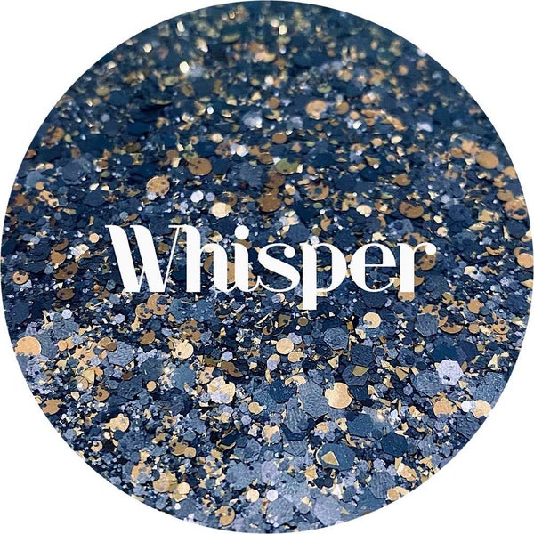 Whisper - Navy Chunky Mix with Soft Gold Dots and Shards Polyester Glitter