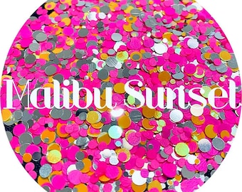 Malibu Sunset - Pink Yellow Silver Dot Mix - Polyester Glitter