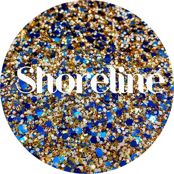 Shoreline - Blue, Gold, White and Brown Chunky Mix Polyester Glitter