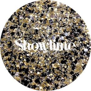 May include: Black, gold, and silver glitter with the word "Showtime" in white text.