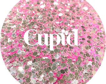 Cupido - Rosa y Plata Chunky Mix Polyester Glitter