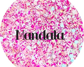 Mandala - Tie Dye Blanco y Rosa Chunky Mix Polyester Glitter