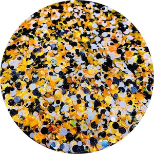 Jack-O-Lantern - Black and White Dot Mix with Orange Opal Shards Polyester Glitter