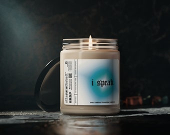 Hablo vela chakra de la garganta / vela de cera de soja perfumada de lujo / susurros de agua vela de tarro de manifestación hecha a mano, 9 oz