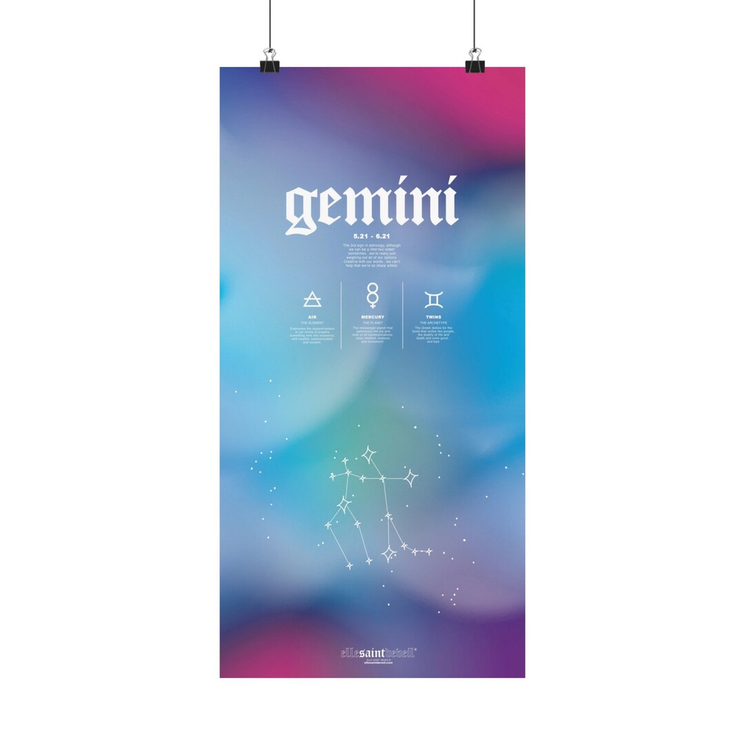 Gemini Zodiac Poster Astrology Art Handcrafted Constellation Vertical ...