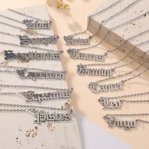 Women&#39;s/Mens Unisex NEW Zodiac Old English Silver Pendant Astrology Necklace - One Size, Adjustable (ALL Zodiac SIGNS)
