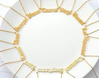 Women's/Mens Unisex NEW Zodiac Old English Gold Pendant Astrology Necklace - One Size, Adjustable (ALL Zodiac SIGNS)