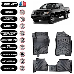 Floor Mats Liner Fits Nissan Navara D40 (Frontier) (2005-2013) Waterproof 4D Molded Black 4Pcs