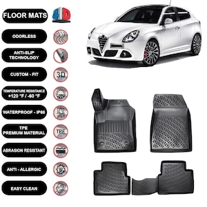 Floor Mats Liner Fits Alfa Romeo Giulietta (2010-2022) Waterproof 4D Molded Black 4Pcs