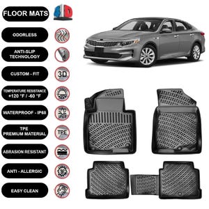 Floor Mats Liner Fits Kia Optima (2015-2020) Waterproof 4D Molded Black 4Pcs