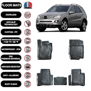Floor Mats Liner Fits Mercedes-Benz ML-Class - 63 AMG  W164 (2006-2011) Waterproof 4D Molded Black 4Pcs