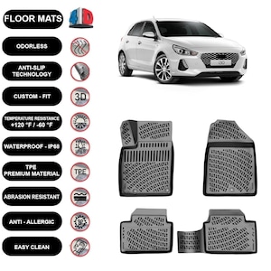 Floor Mats Liner Fits Hyundai i30 (2017-2023) Waterproof 4D Molded Black 4Pcs