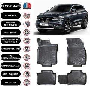 Floor Mats Liner Fits Renault Koleos (2016-2023) Waterproof 4D Molded Black 4Pcs