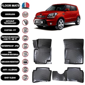 Floor Mats Liner Fits Kia Soul (2008-2013) Waterproof 4D Molded Black 4Pcs