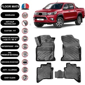 Floor Mats Liner Fits Toyota Hilux (2015-2023) Waterproof 4D Molded Black 4Pcs