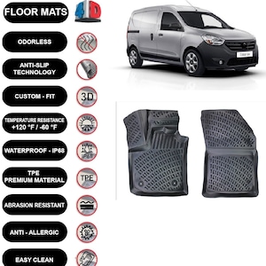 Floor Mats Liner Fits Renault/Dacia Dokker Panelvan (2013-2021) Waterproof 4D Molded Black 2Pcs