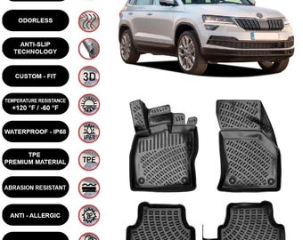 Floor Mats Liner Fits Skoda Karoq (2017-2024) Waterproof 4D Molded Black 4Pcs