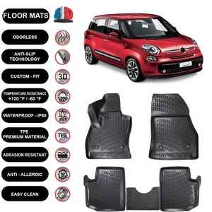 Floor Mats Liner Fits Fiat 500L (2012-2022) Waterproof 4D Molded Black 4Pcs