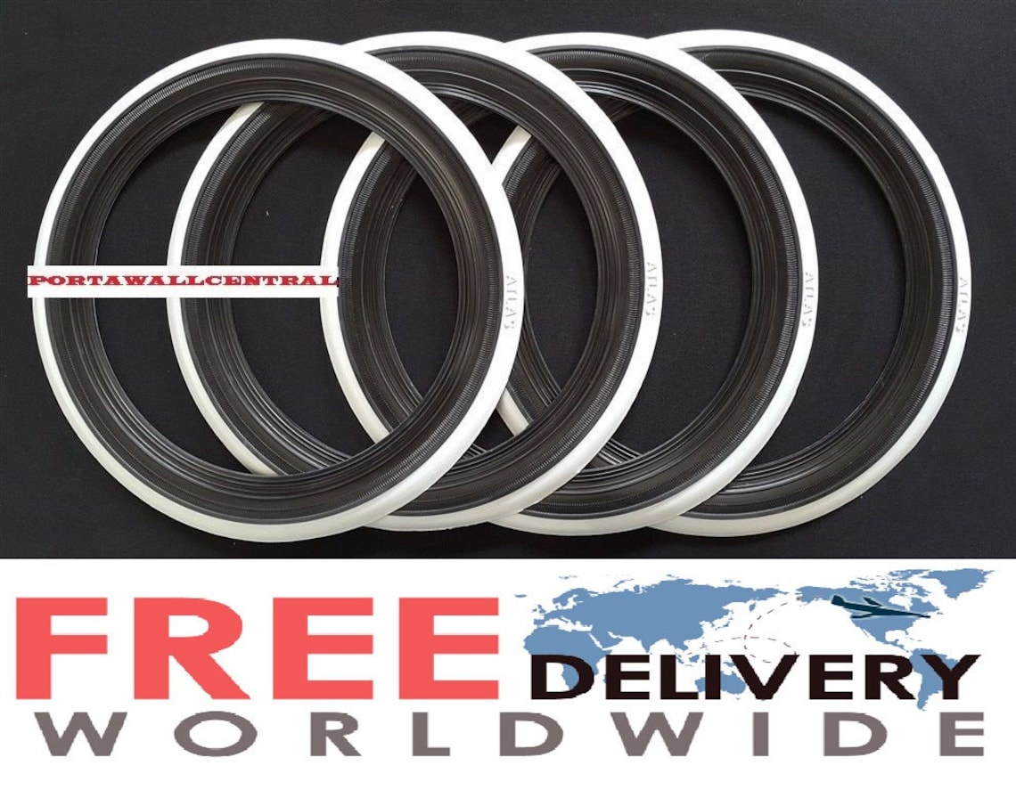 Atlas 13 Inch Portawall Black White Wall Tire Trim Insert Set of 4 Pcs