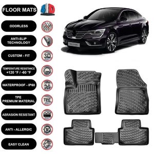 Floor Mats Liner Fits Renault Talisman (2015-2022) Waterproof 4D Molded Black 4Pcs
