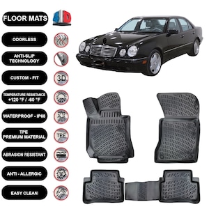 Floor Mats Liner Fits Mercedes-Benz E-Class W210 (1996-2002) Waterproof 4D Molded Black 4Pcs