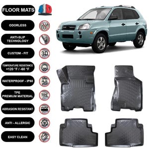 Floor Mats Liner Fits Hyundai Tucson (2004-2009) Waterproof 4D Molded Black 4Pcs