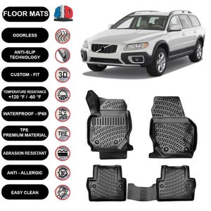 Floor Mats Liner Fits Volvo XC70 (2007-2016) Waterproof 4D Molded Black 4Pcs