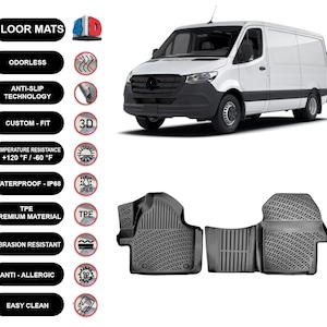 Floor Mats Liner Fits Mercedes-Benz Sprinter (2019-2024) Waterproof 4D Molded Black 2Pcs