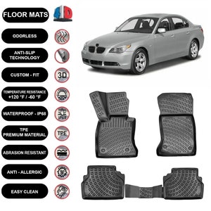 Floor Mats Liner Fits Bmw 5 Series E60 (2003-2010) Waterproof 4D Molded Black 4Pcs