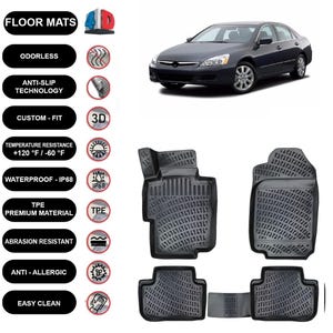 Floor Mats Liner Fits Honda Accord (2002-2008) Waterproof 4D Molded Black 4Pcs