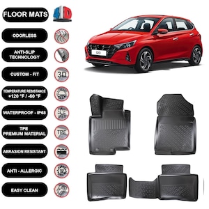 Floor Mats Liner Fits Hyundai i20 (2020-2024) Waterproof 4D Molded Black 4Pcs